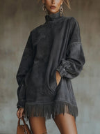 Darcie | Suede Fringe Tunic Dress