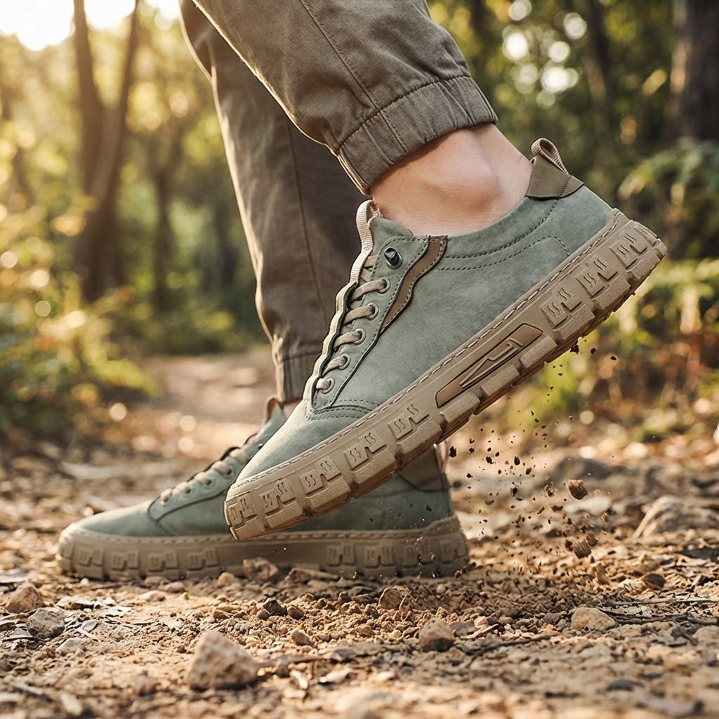 Men's classic lace-up sneakers in navy blue, featuring a minimalistic design and comfortable fit. 1