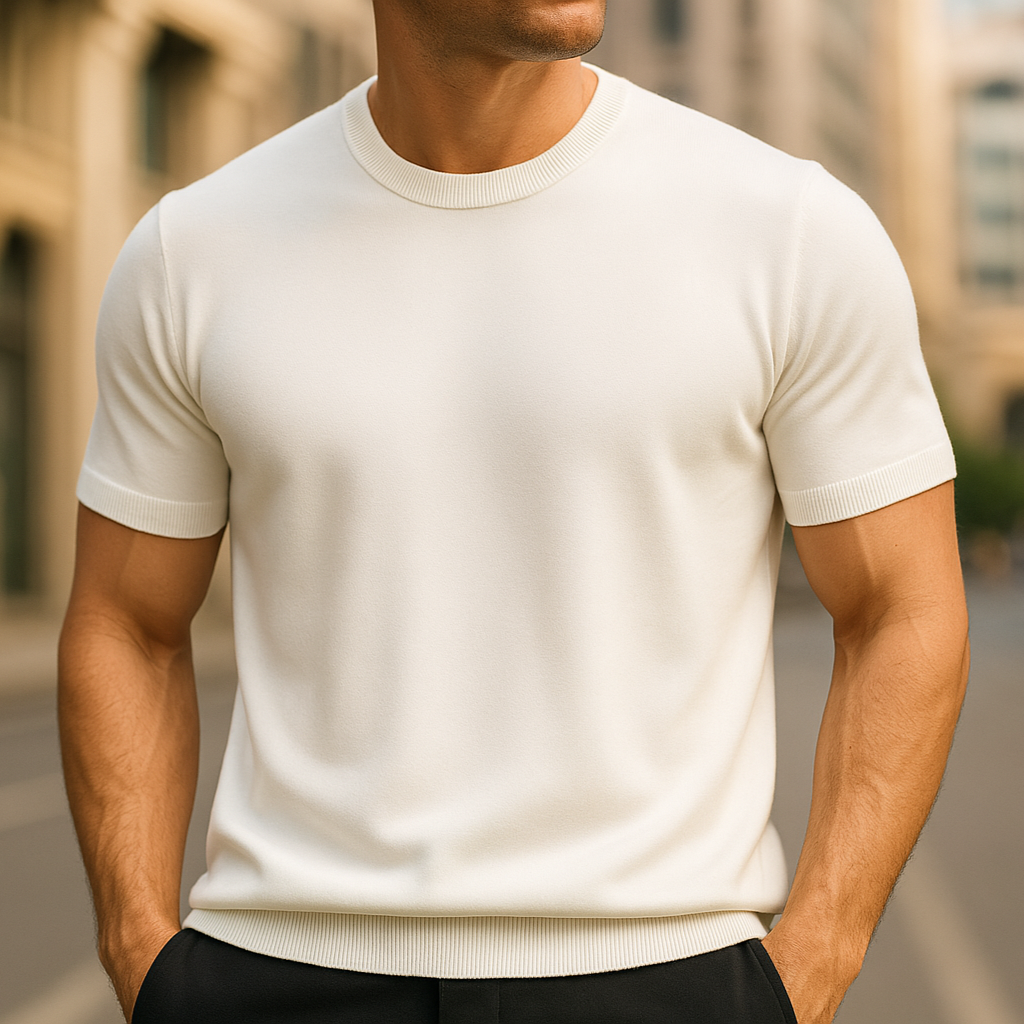 Pankov short sleeve knitted shirt for men in cream - Olivia & Rose