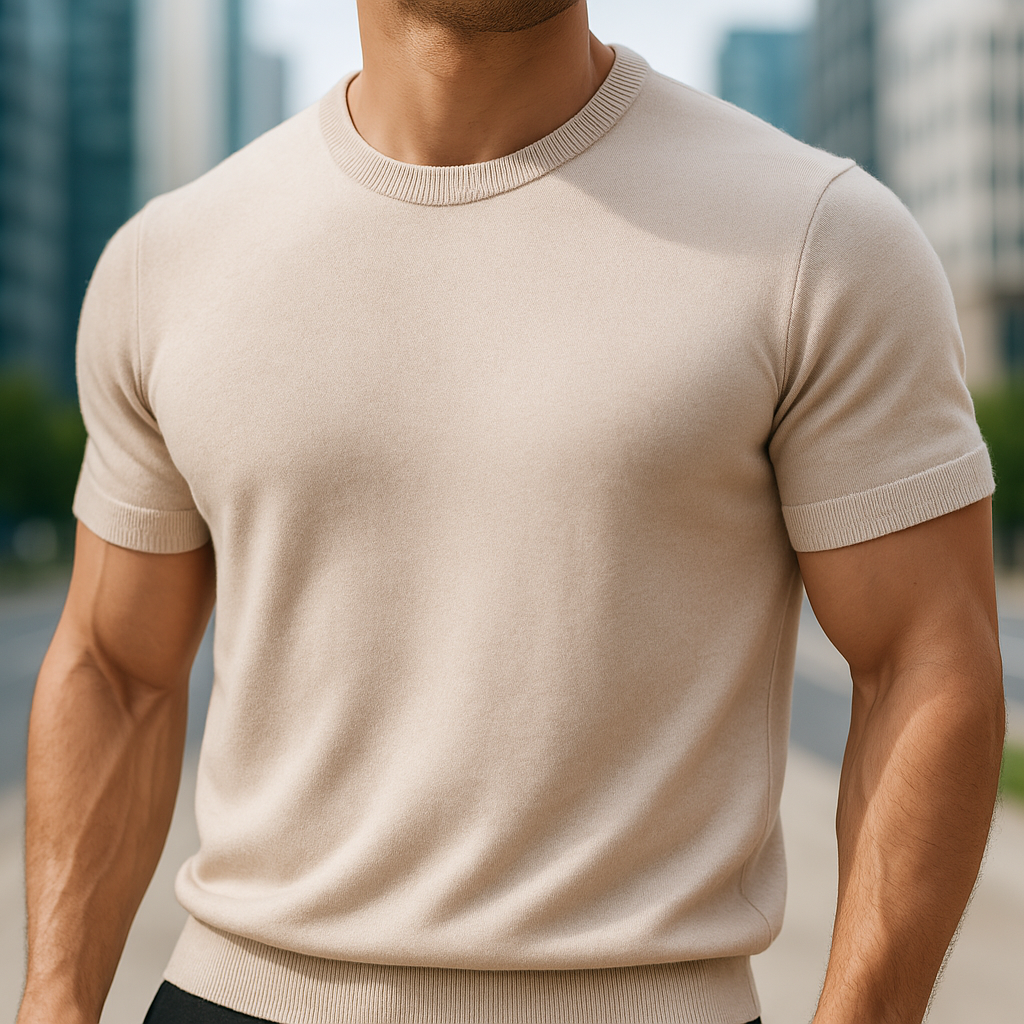 Pankov short sleeve knitted shirt for men in beige - Olivia & Rose