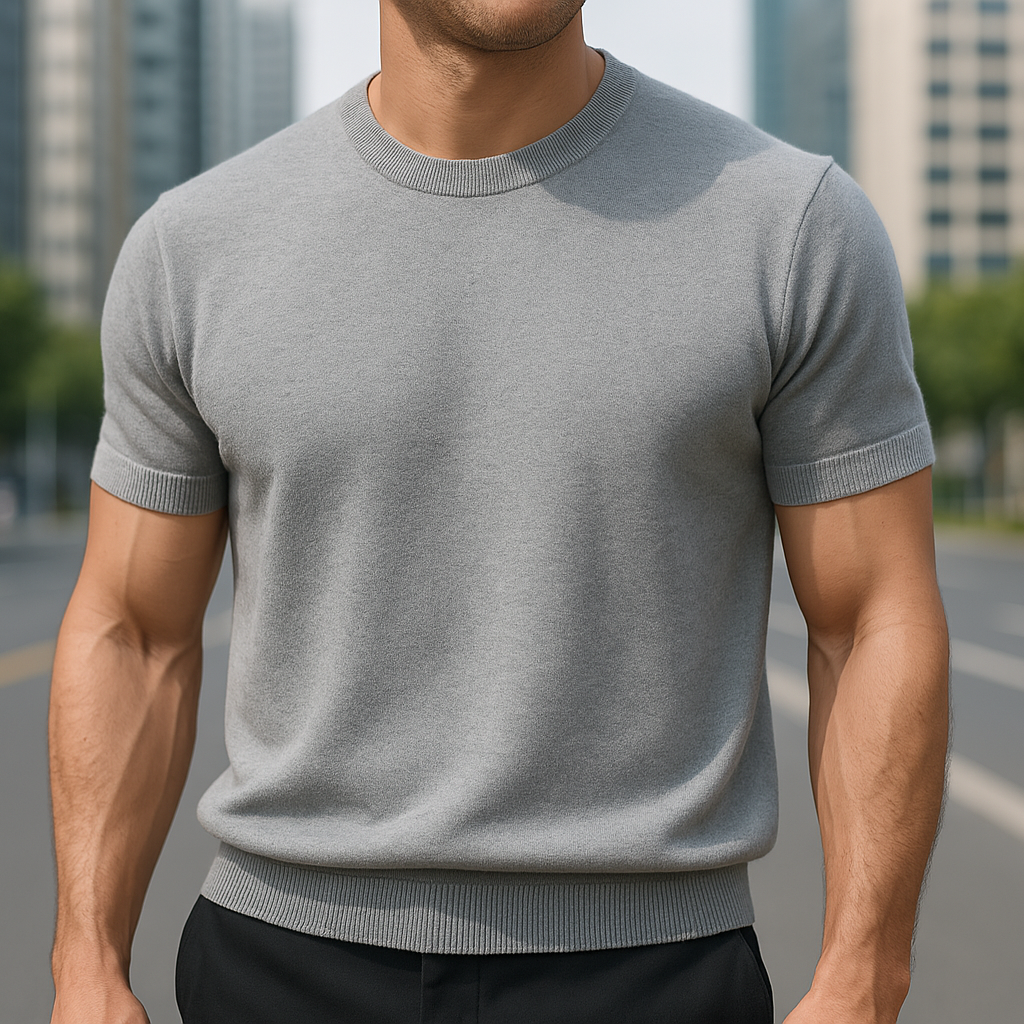 Pankov short sleeve knitted shirt for men in grey - Olivia & Rose