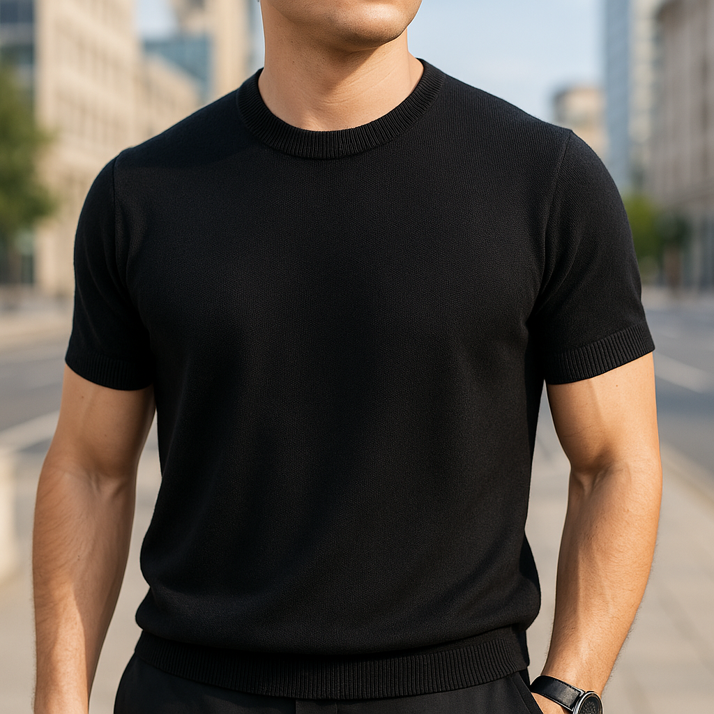 Pankov short sleeve knitted shirt for men in black - Olivia & Rose