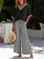 Lightweight two-piece co-ord set in pastel stripes, featuring a relaxed fit and casual style. 5