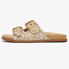 Tan leather buckle sandals with a minimalist design, perfect for casual summer outings. 0