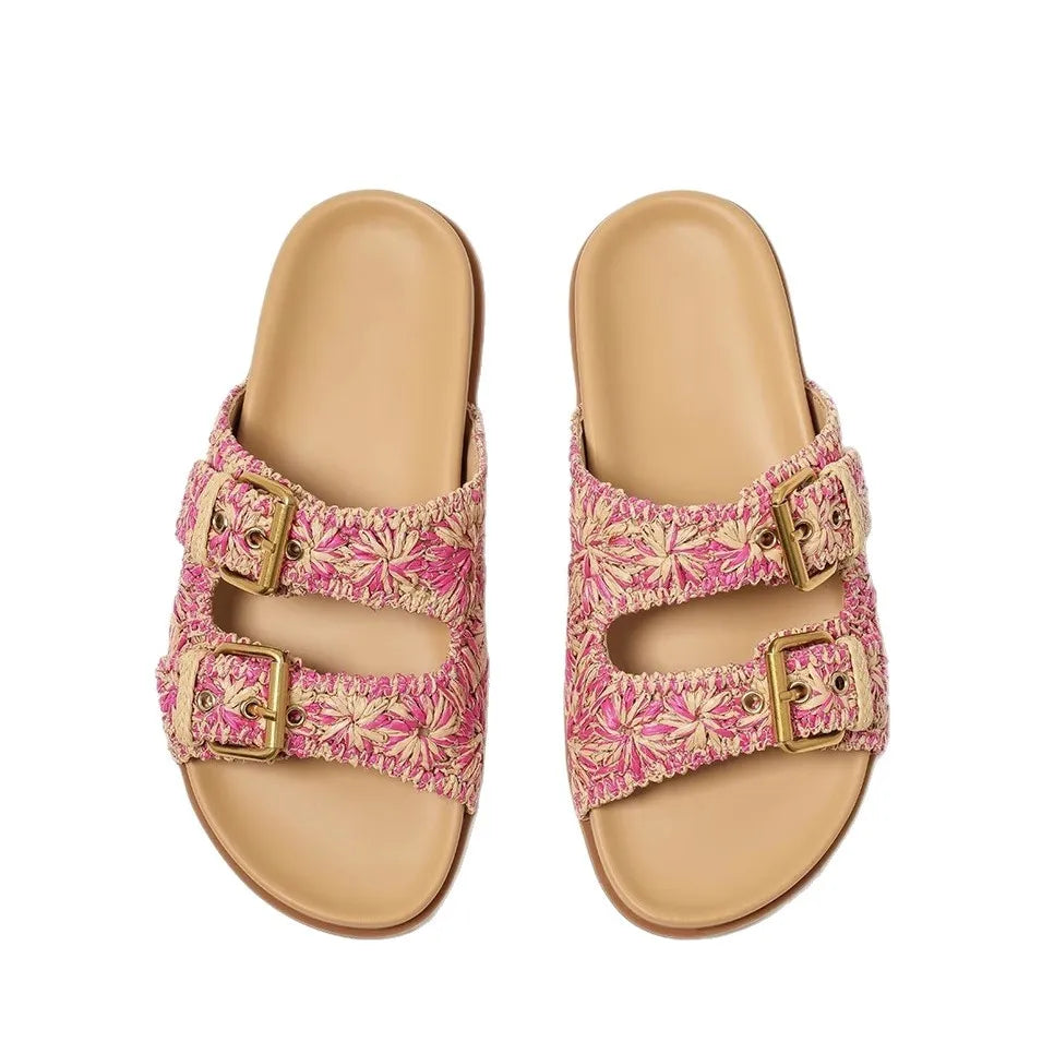 Tan leather buckle sandals with a minimalist design, perfect for casual summer outings. 5