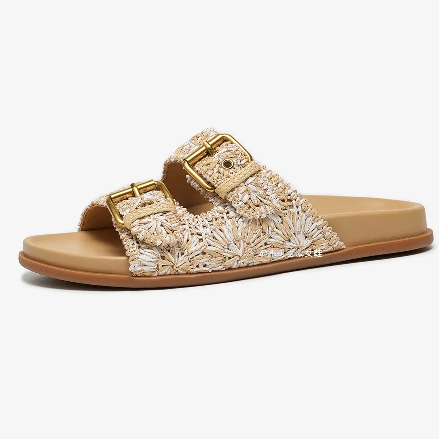 Tan leather buckle sandals with a minimalist design, perfect for casual summer outings. 7