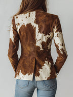 Priscilla cow print blazer, brown and white, back view