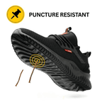 Black orthopedic work shoes with steel toe, featuring a breathable mesh upper in a sleek, modern design. 3