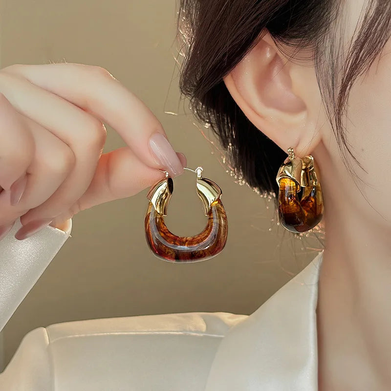 Lilly - Retro U-shaped Geometric Earrings made of Brown Resin for Women