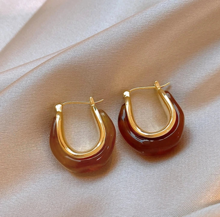 Lilly - Retro U-shaped Geometric Earrings made of Brown Resin for Women