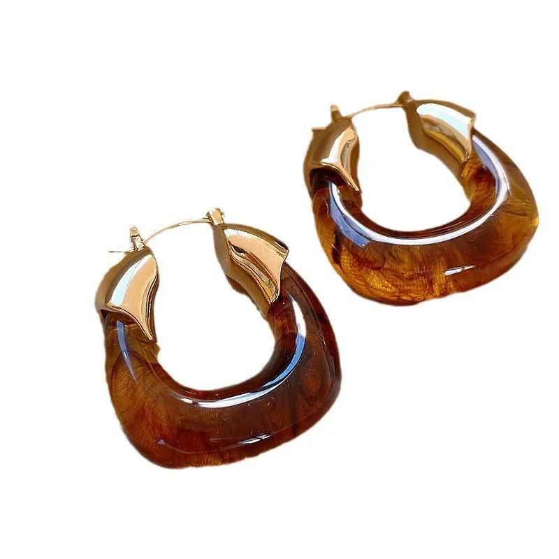 Lilly - Retro U-shaped Geometric Earrings made of Brown Resin for Women