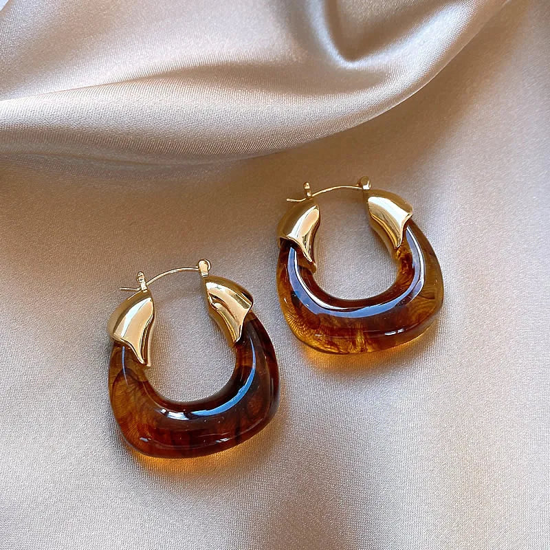 Lilly - Retro U-shaped Geometric Earrings made of Brown Resin for Women