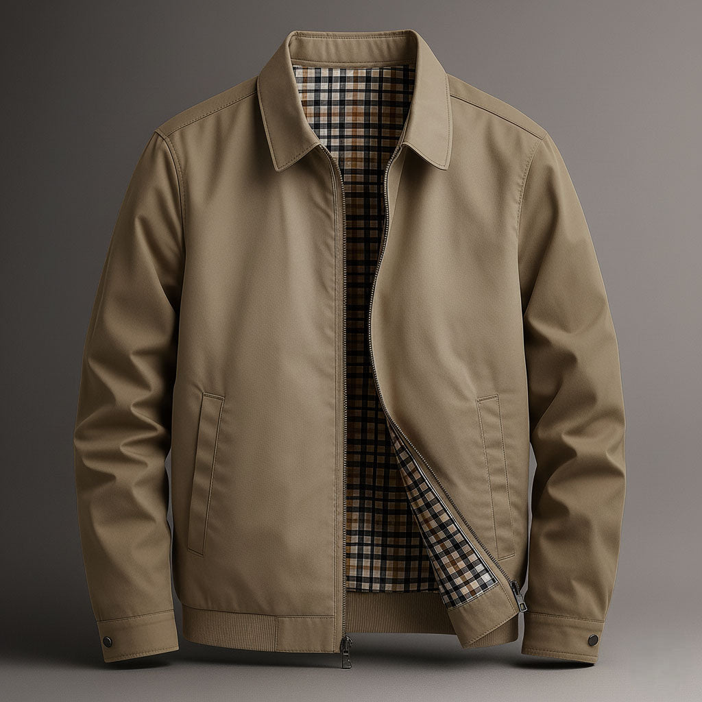 Rowan men's cotton harrington jacket, dark khaki, front view