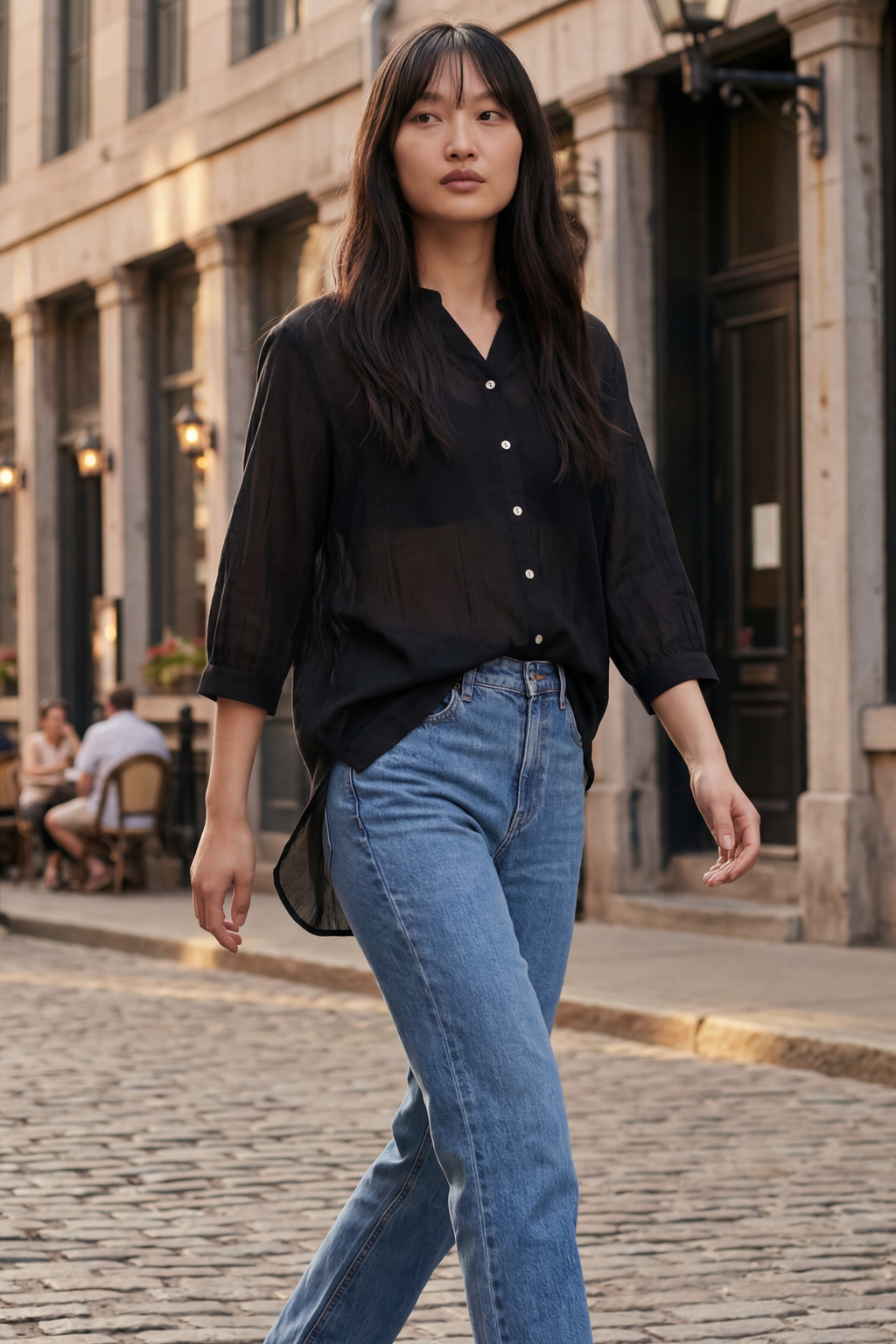 Oversized semi-sheer white shirt in a cotton blend, featuring a relaxed fit and a V-neckline. 8