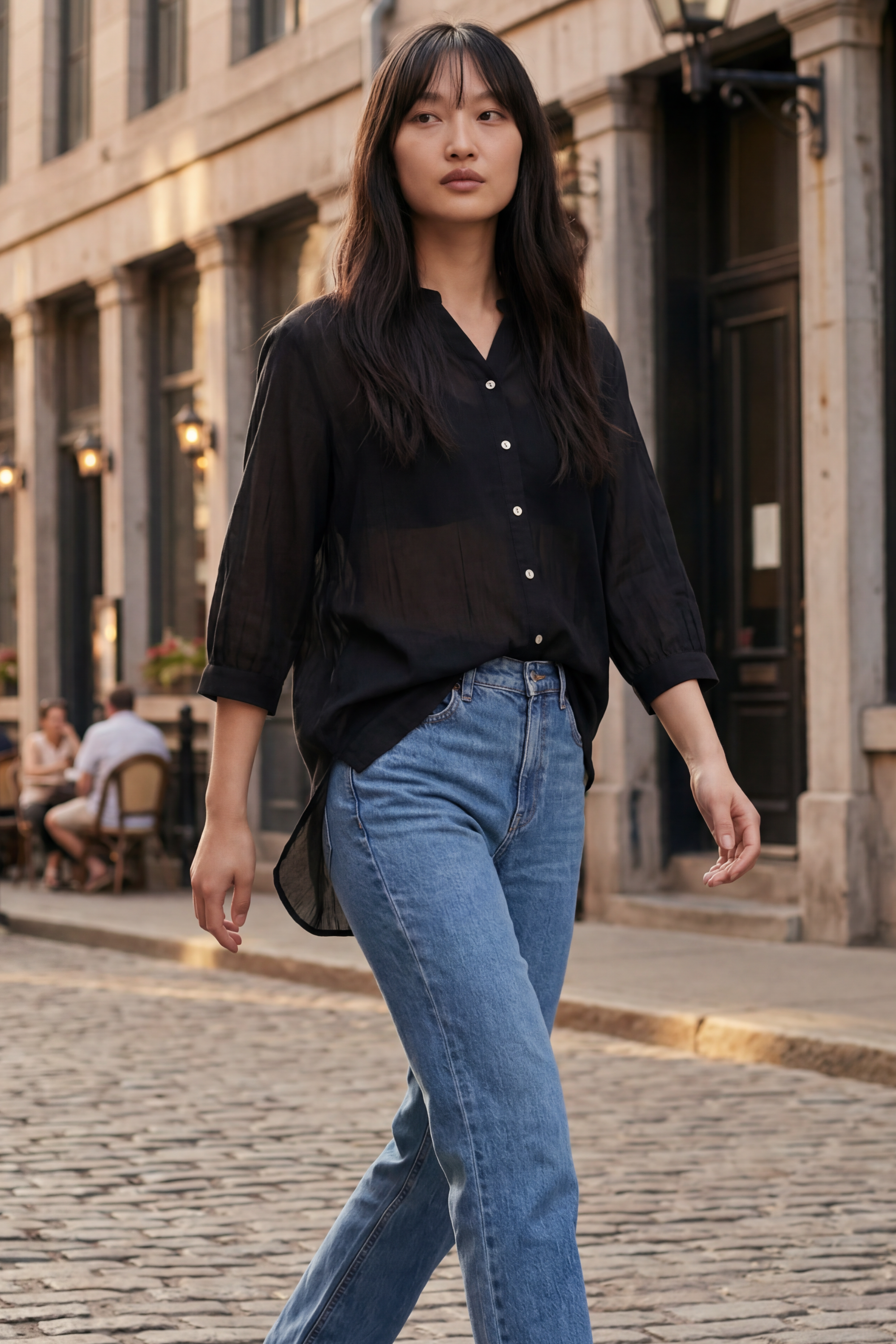 Oversized semi-sheer white shirt in a cotton blend, featuring a relaxed fit and a V-neckline. 8