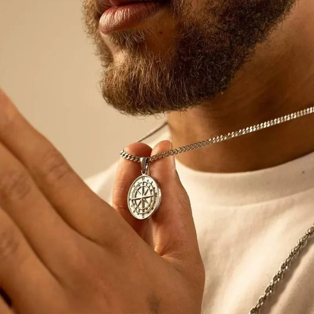 Steel Compass Necklace