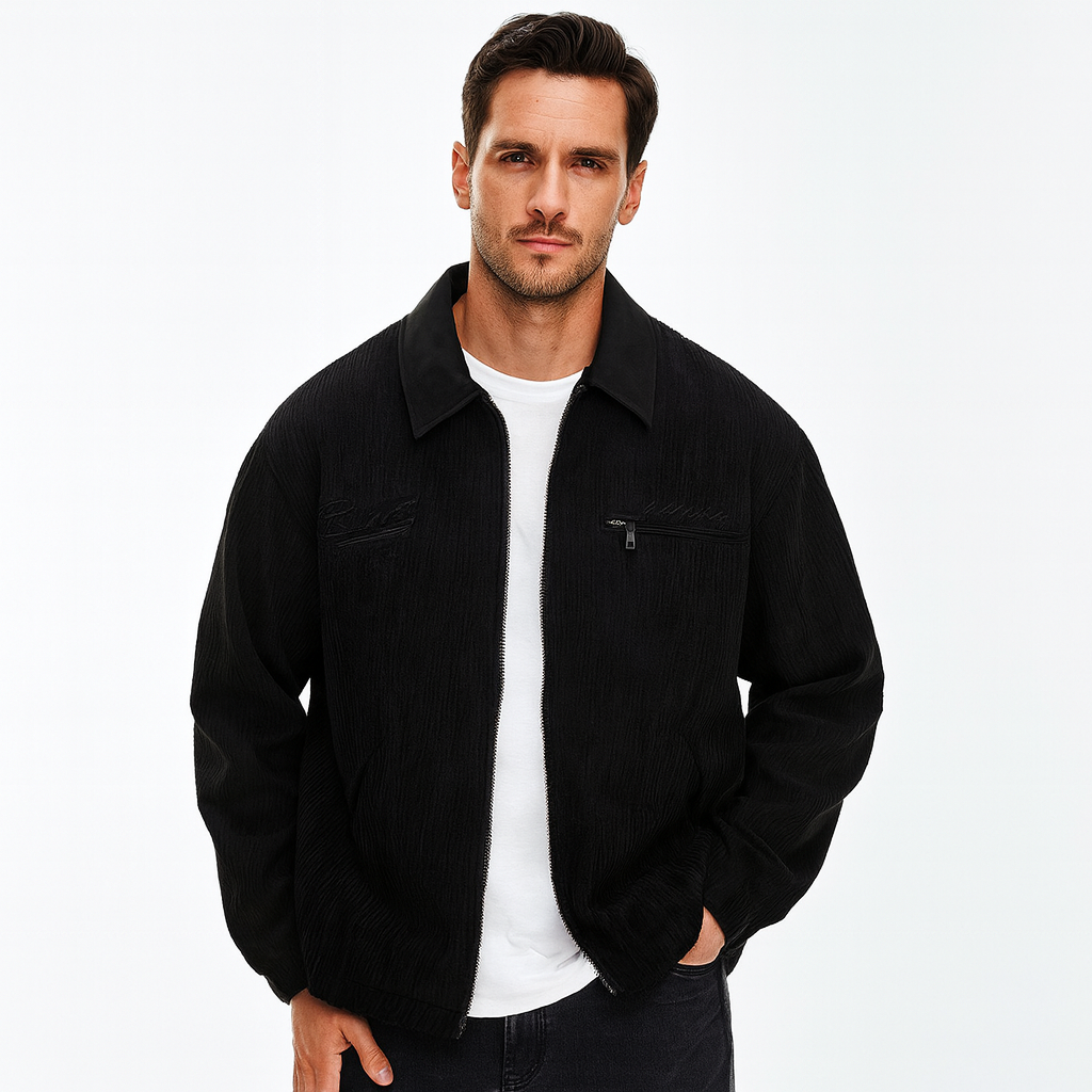 Salvador men's corduroy zip jacket, black, worn