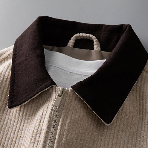 Salvador men's corduroy zip jacket, collar detail