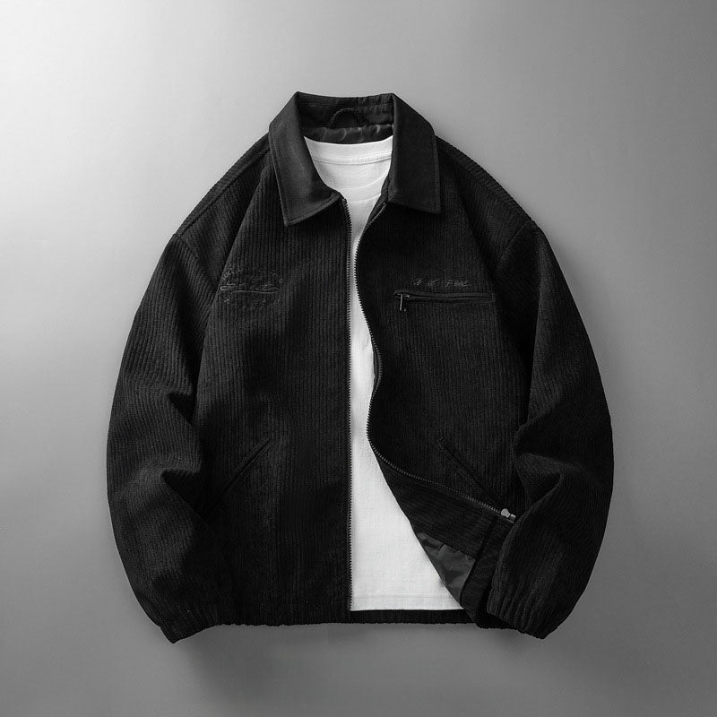 Salvador men's corduroy zip jacket, black