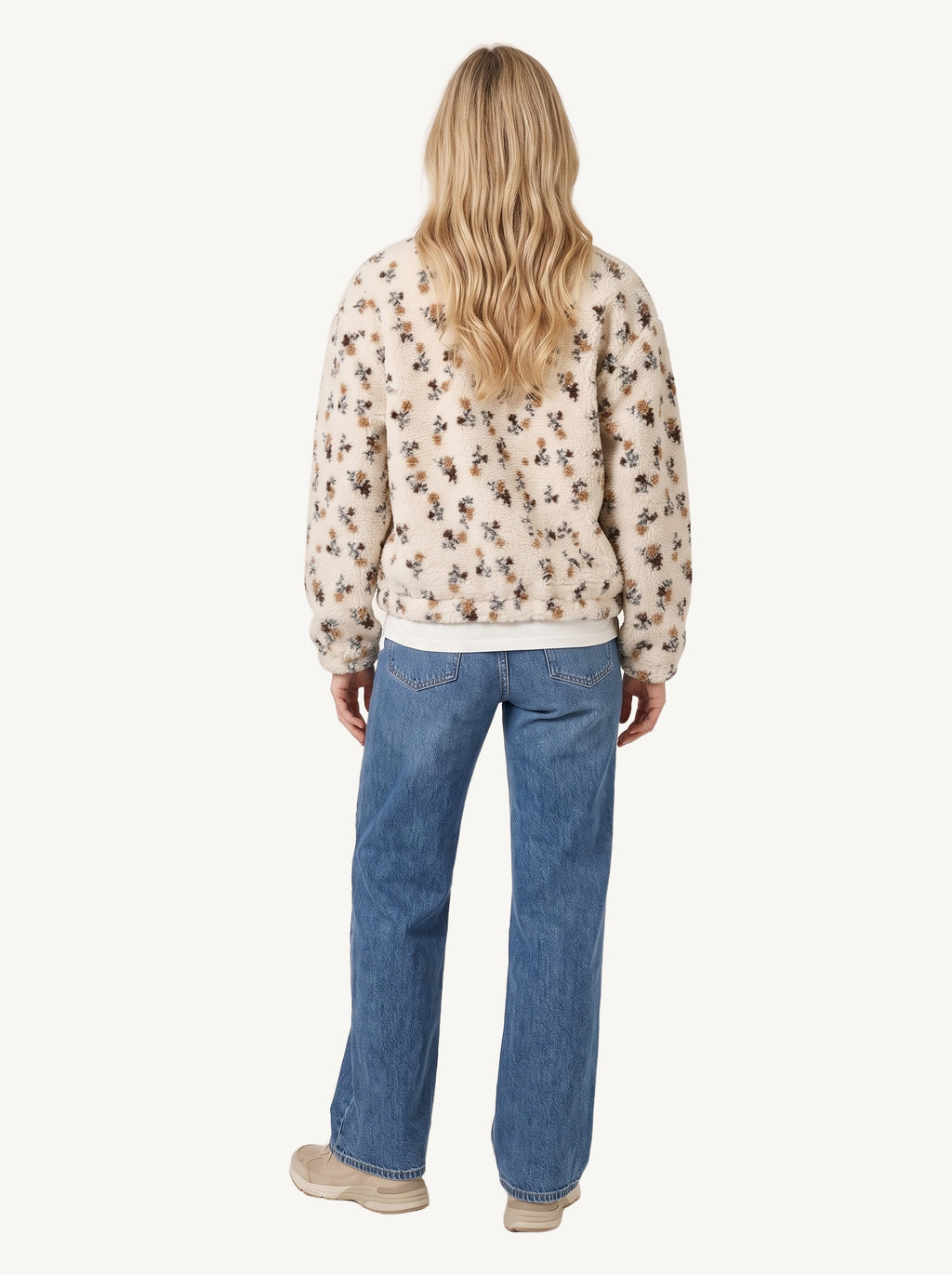 Sanne floral teddy fleece jacket, ecru, back view