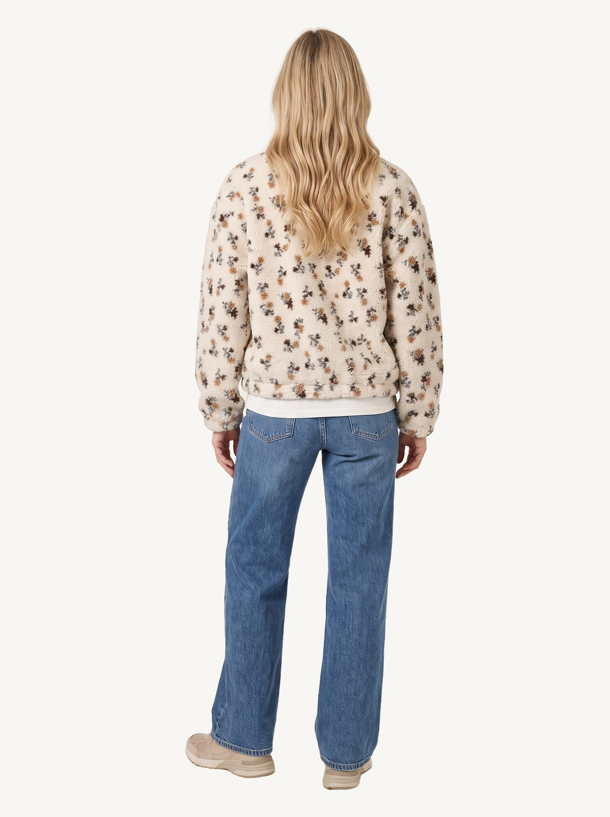 Sanne floral teddy fleece jacket, ecru, back view