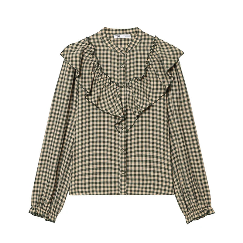 Maribel | Heritage Check Ruffle Blouse