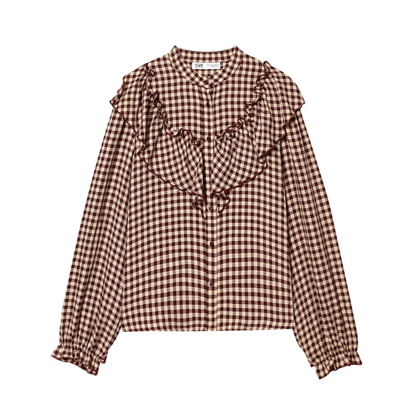 Maribel | Heritage Check Ruffle Blouse