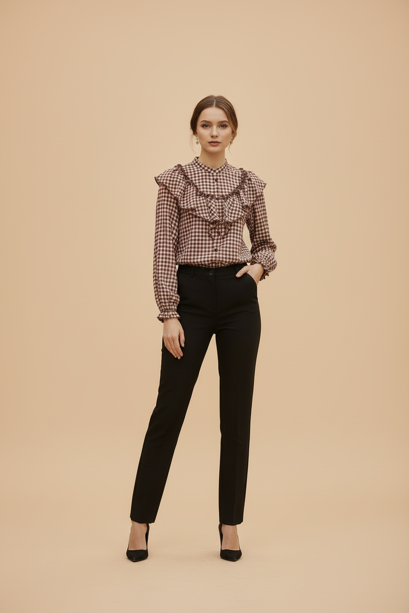 Maribel | Heritage Check Ruffle Blouse