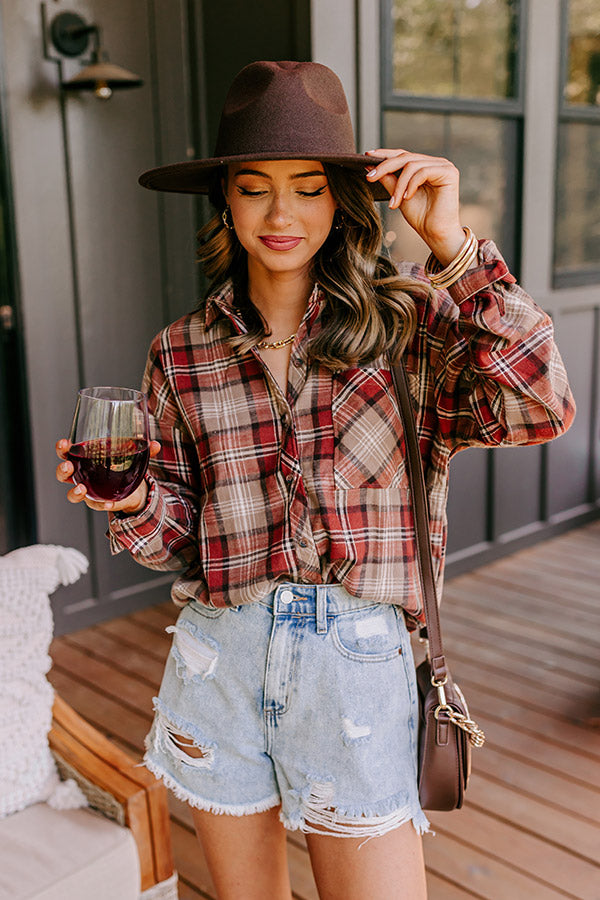 Warm taupe plaid flannel shirt, long sleeve style, perfect for casual wear. 0