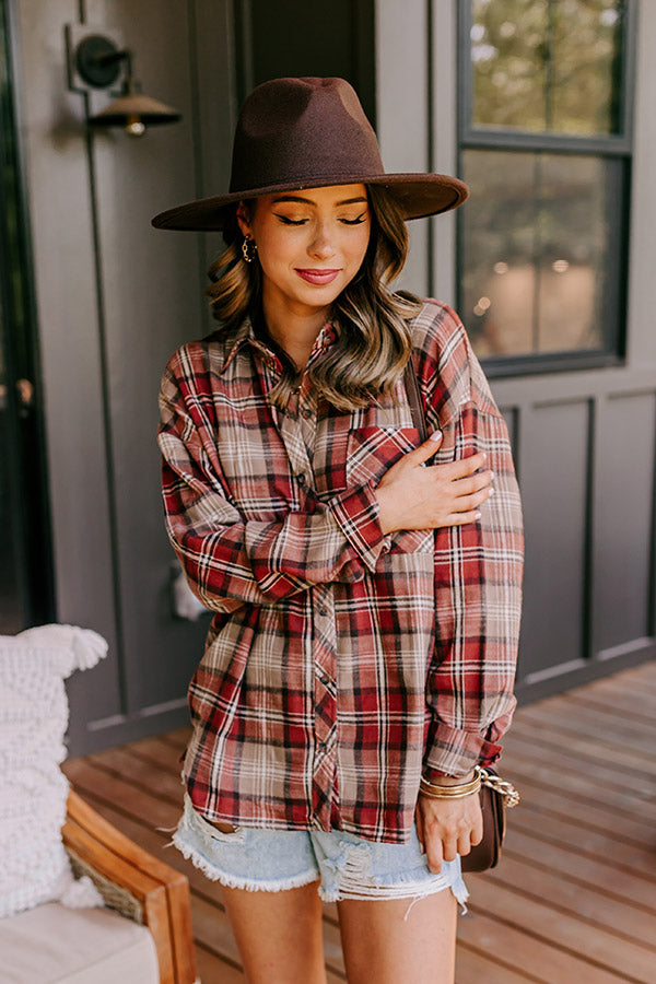 Warm taupe plaid flannel shirt, long sleeve style, perfect for casual wear. 2