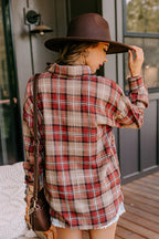 Warm taupe plaid flannel shirt, long sleeve style, perfect for casual wear. 3