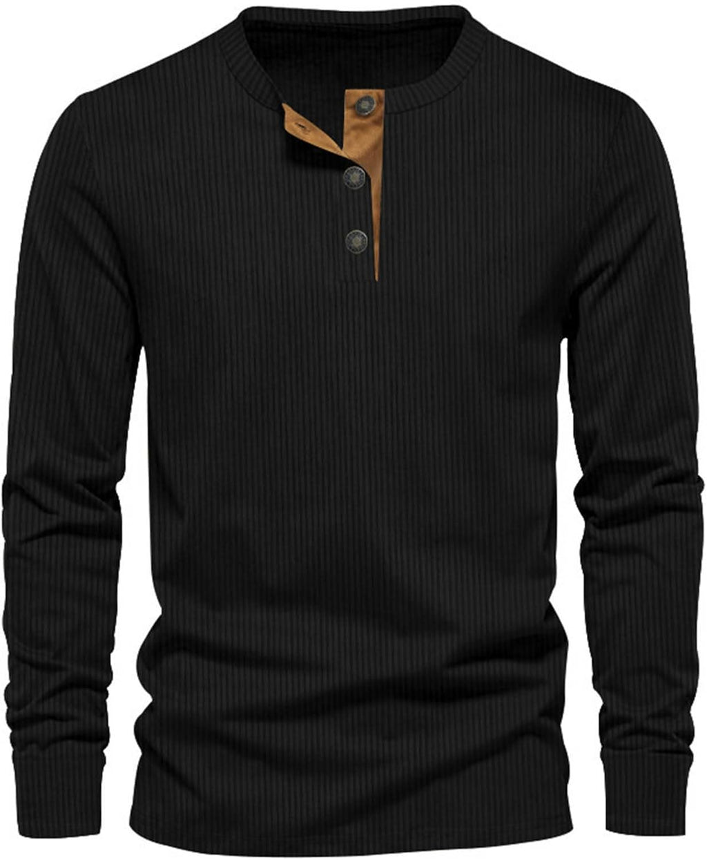 Men's long sleeve henley top with a three-button placket.
