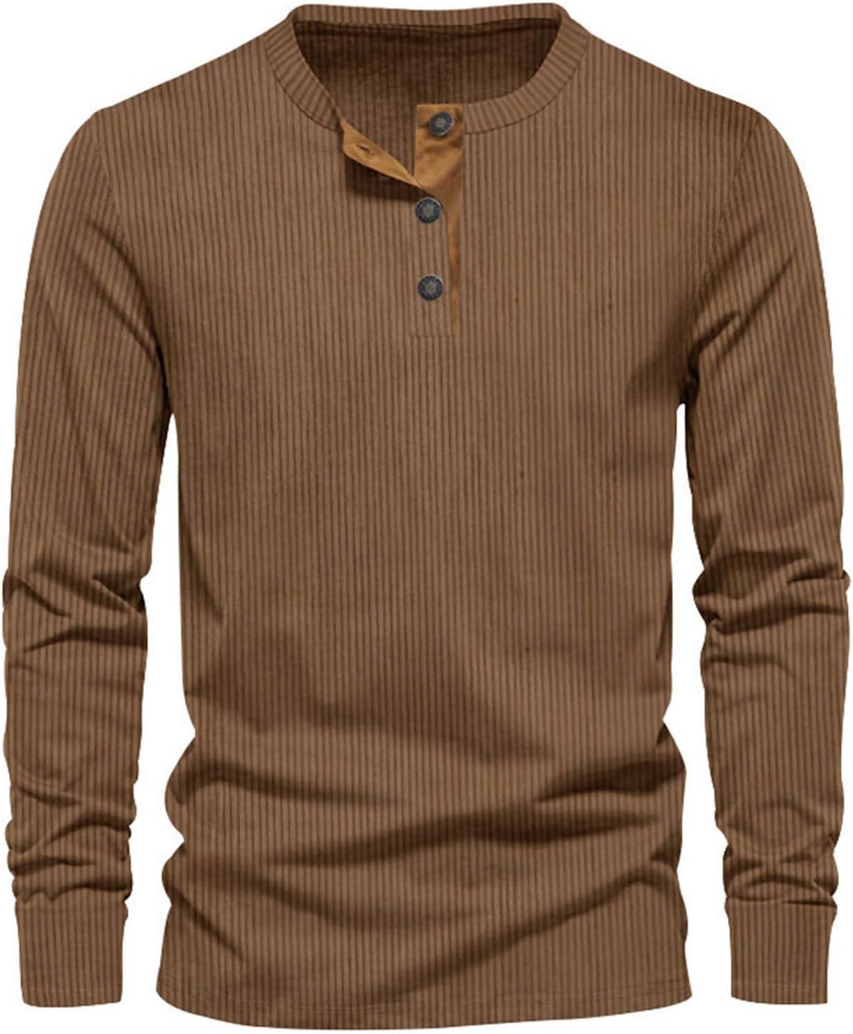 Men's long sleeve henley top with a three-button placket.