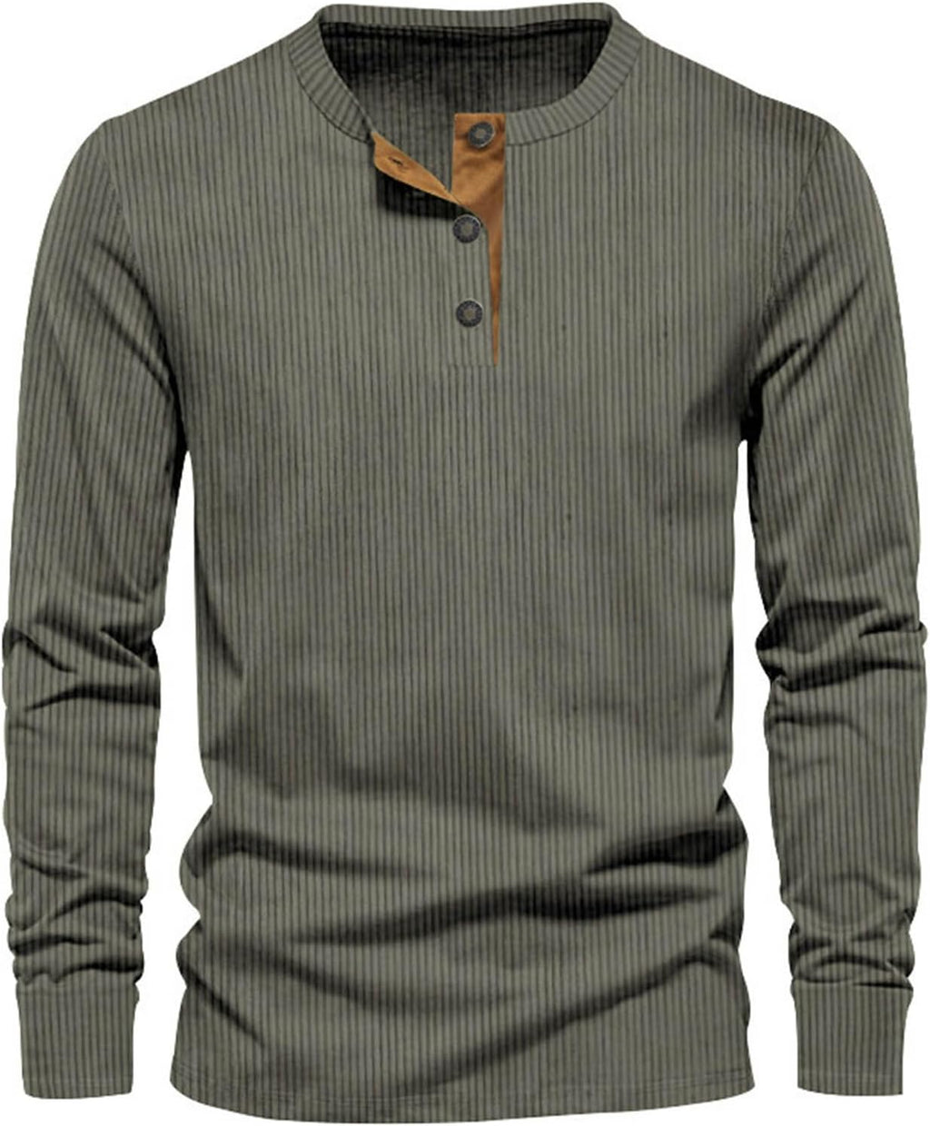 Men's long sleeve henley top with a three-button placket.