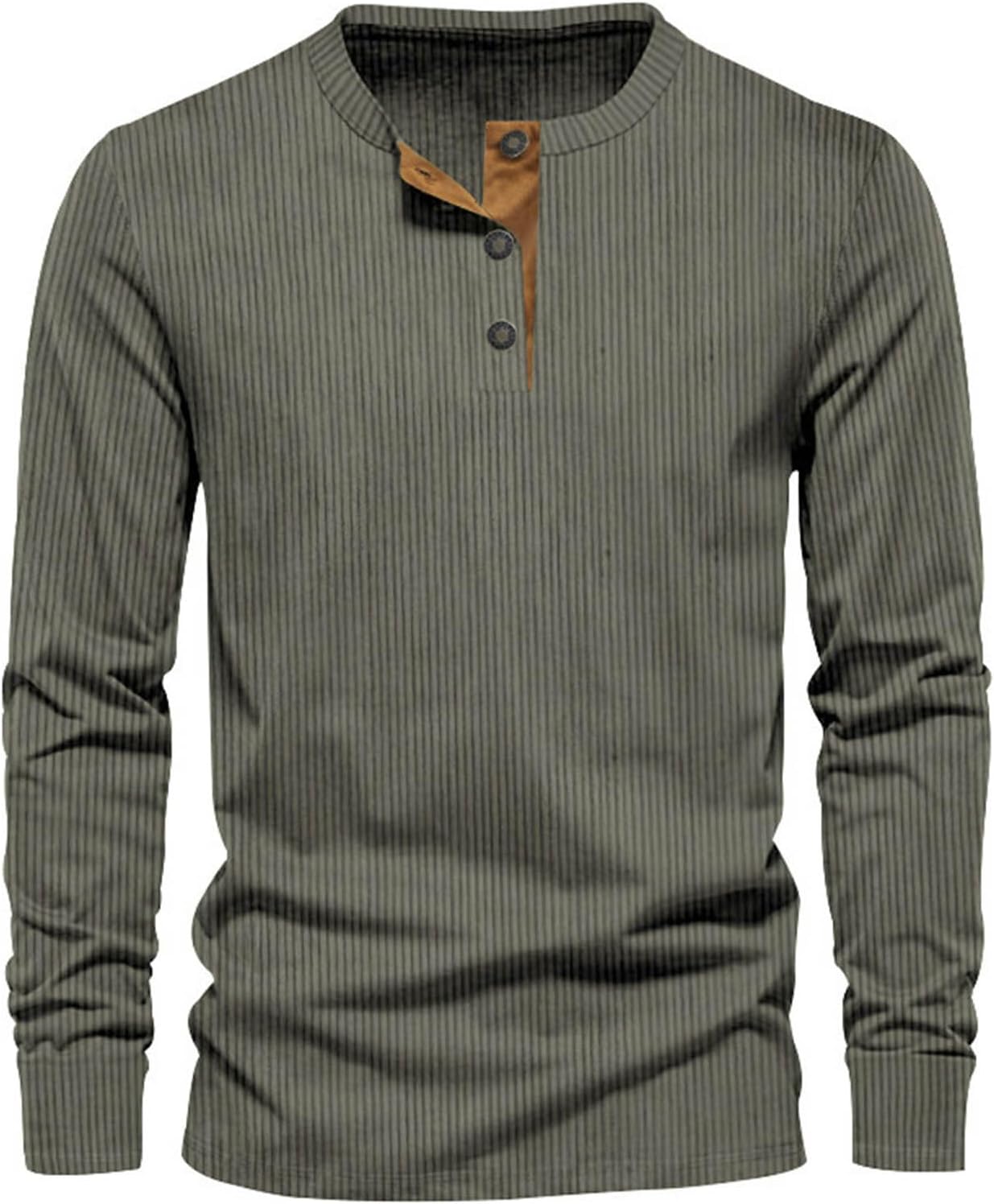 Men's long sleeve henley top with a three-button placket.