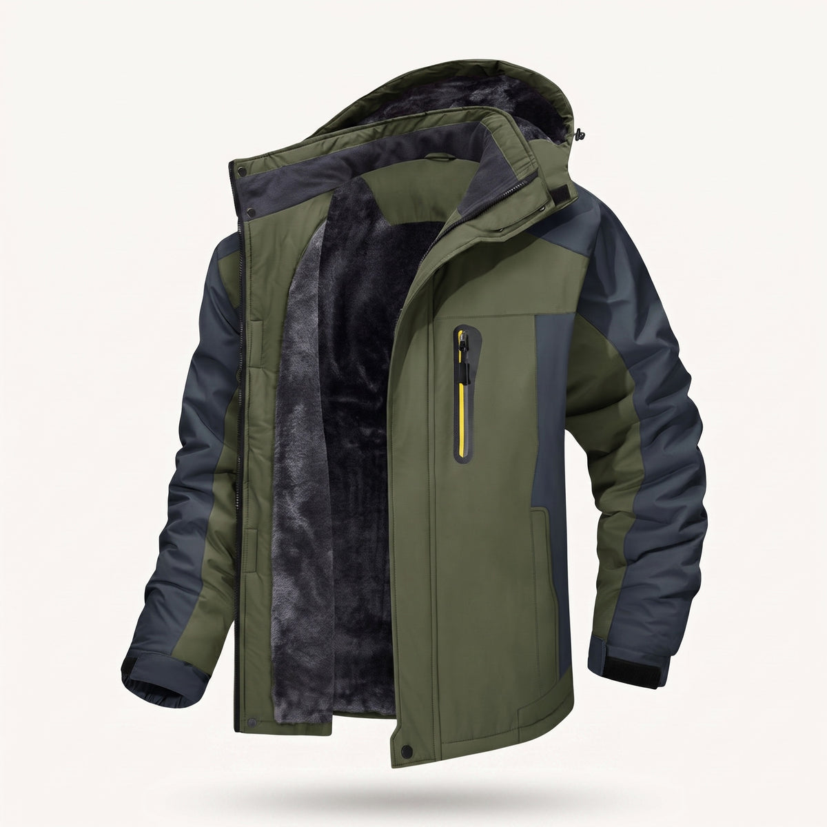 Sjoerd fleece-lined outdoor jacket with hood, green, front view