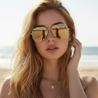 Sophie aviator sunglasses in silver with mirrored lenses and a lightweight metal frame. 2