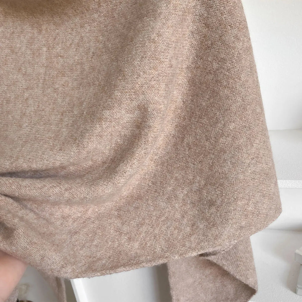 Sterre knitted triangle shawl, beige, drape detail