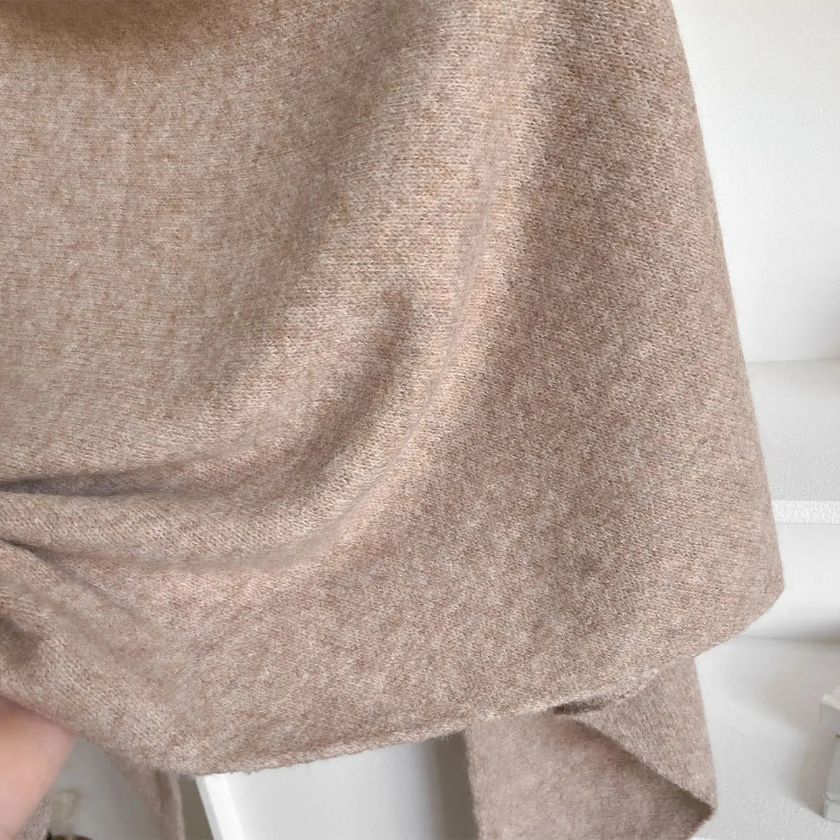 Sterre knitted triangle shawl, beige, drape detail
