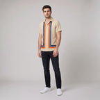 Light blue cotton short-sleeve shirt with a relaxed fit and retro stripe pattern. 1