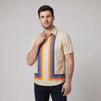Light blue cotton short-sleeve shirt with a relaxed fit and retro stripe pattern. 2