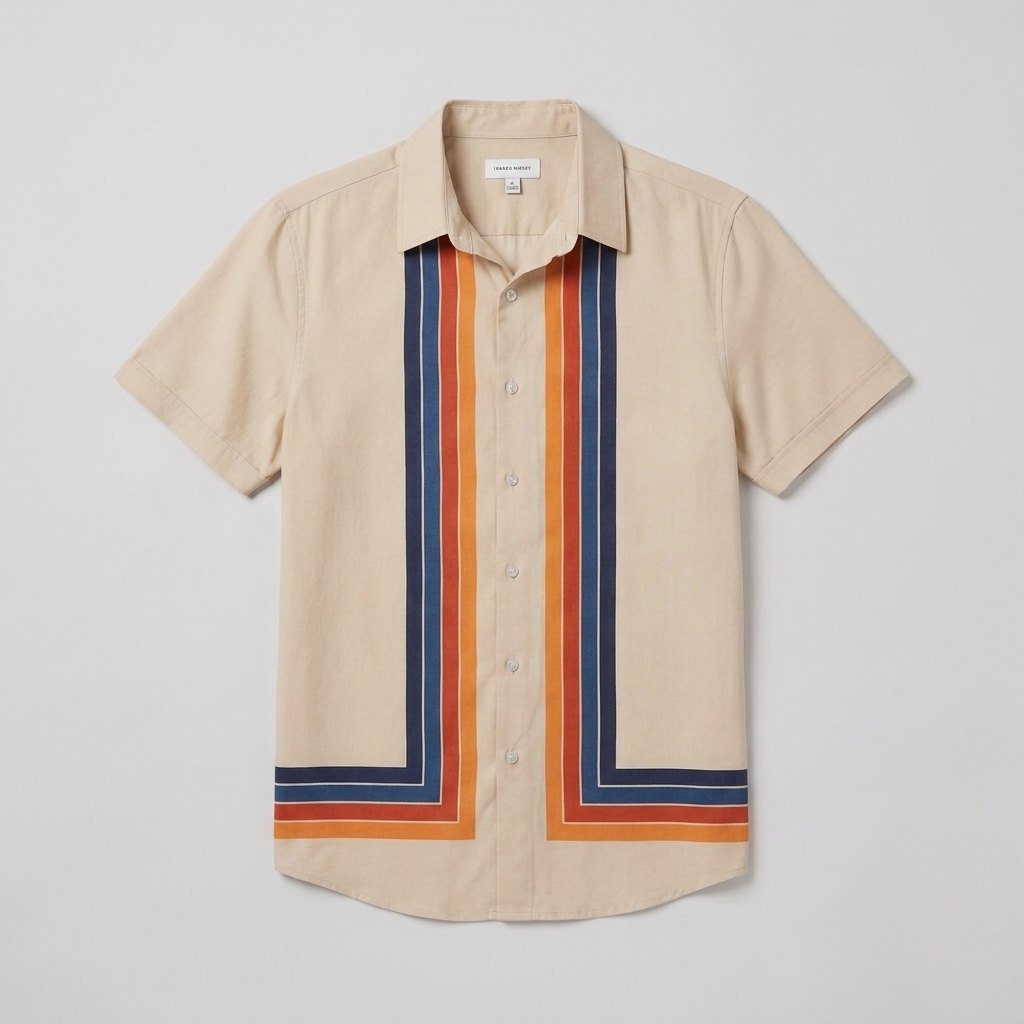 Light blue cotton short-sleeve shirt with a relaxed fit and retro stripe pattern. 6