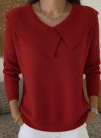 Valenne ribbed sweater with wide folded collar, wine red, front view