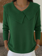 Valenne ribbed sweater with wide folded collar, green, front view