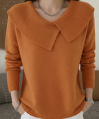 Valenne ribbed sweater with wide folded collar, orange, front view
