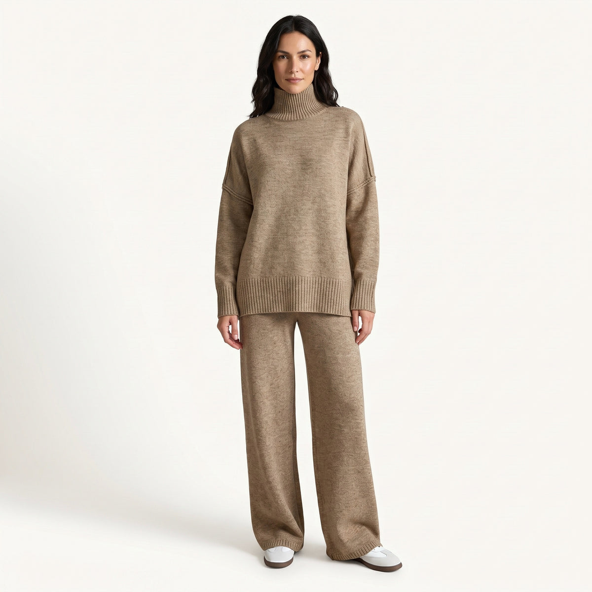 Veerle soft knit turtleneck lounge set, beige