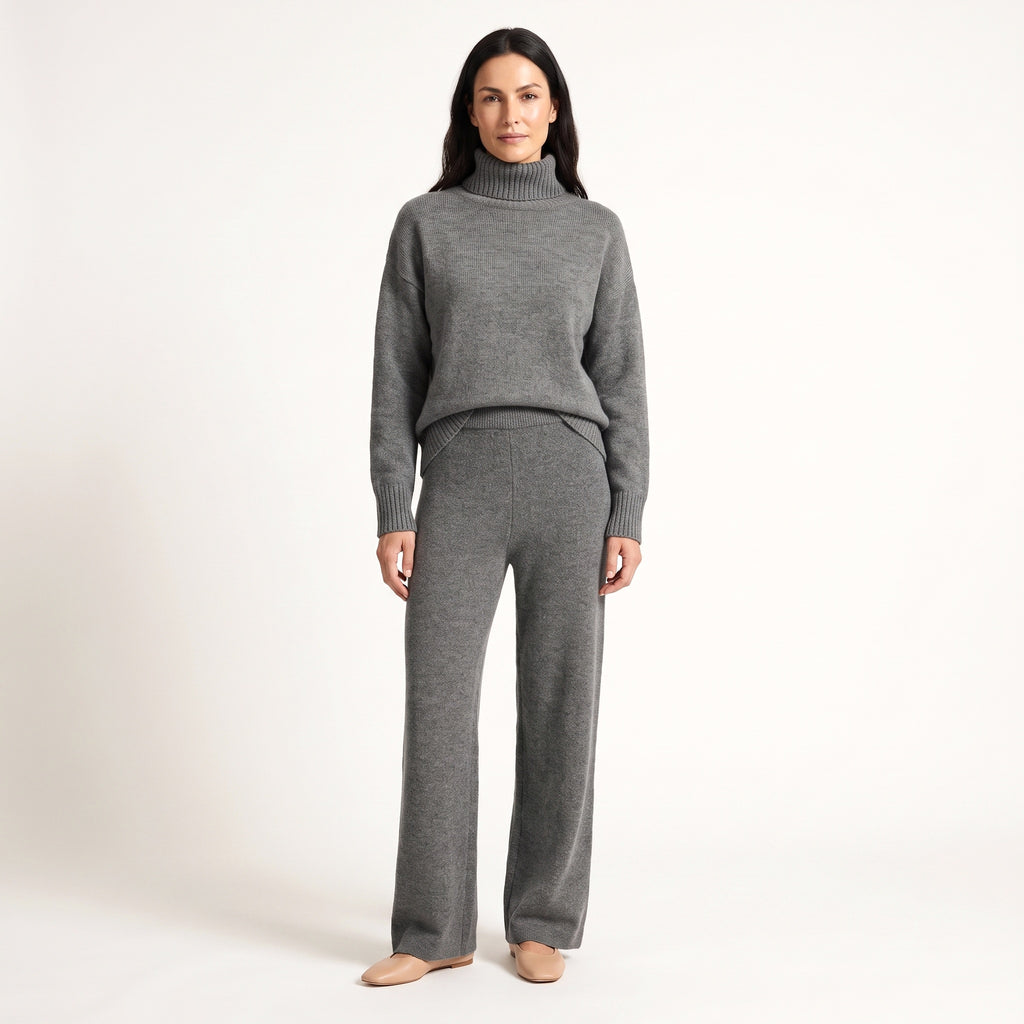 Veerle soft knit turtleneck lounge set, grey