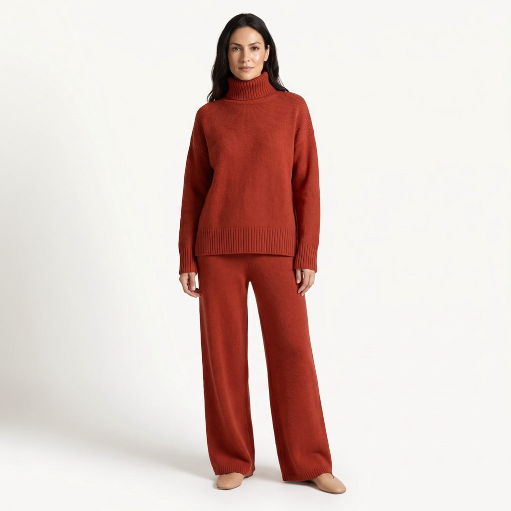 Veerle soft knit turtleneck lounge set, red