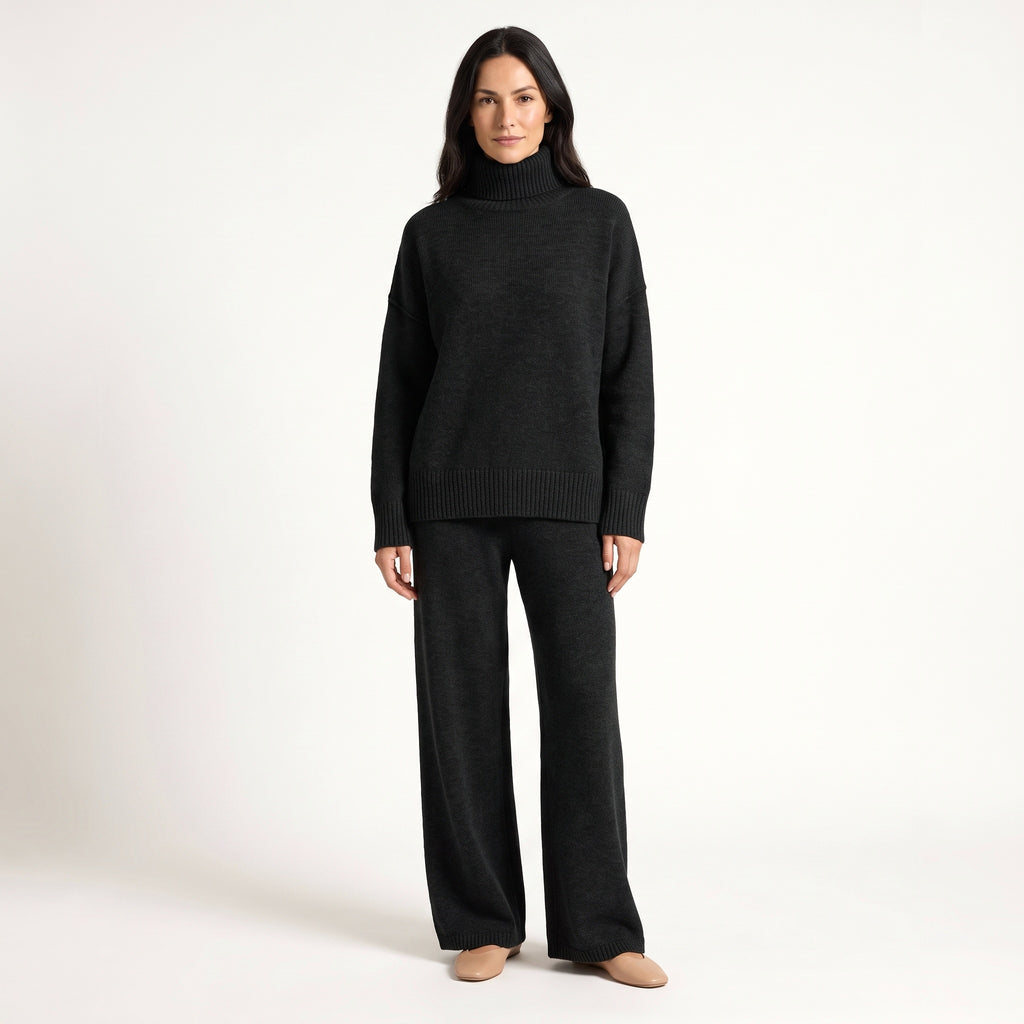 Veerle soft knit turtleneck lounge set, black
