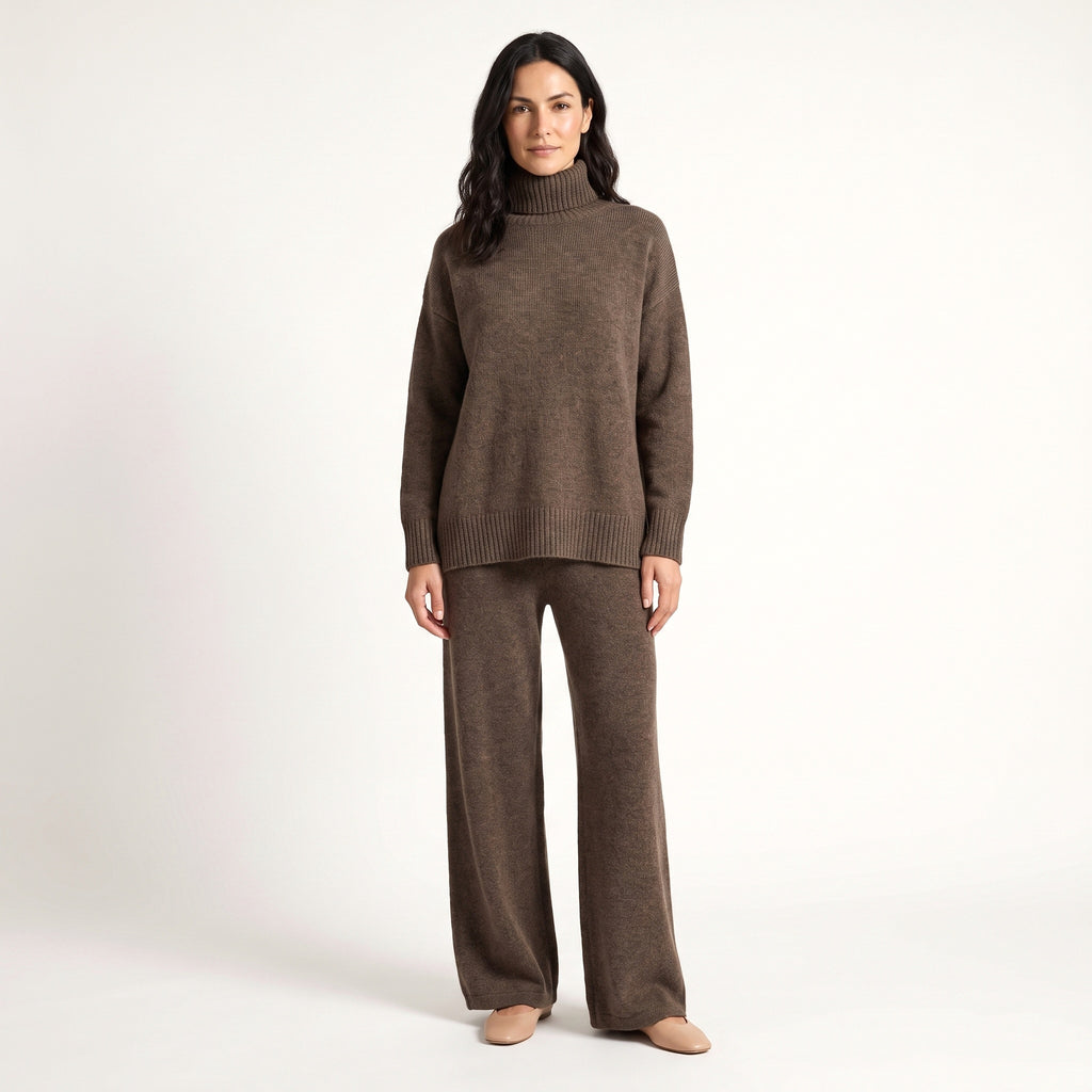 Veerle soft knit turtleneck lounge set, brown